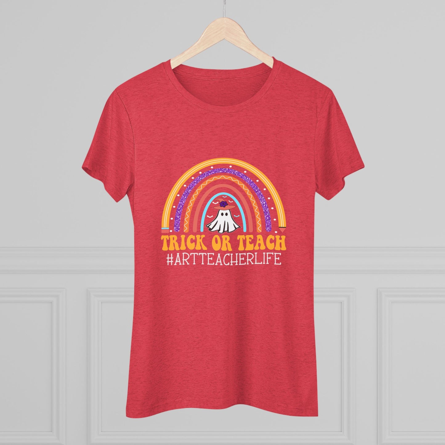 Trick or Teach Rainbow Tee for Women - Fun Halloween Shirt, Gift for Teachers, Fall Fashion, Cute T-Shirt, Casual Wear