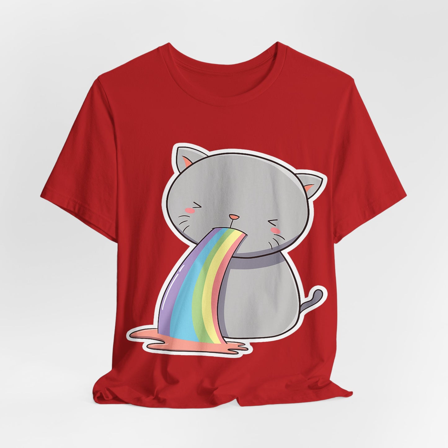 Cute Cat Rainbow Short Sleeve Tee, Fun Pet Lover Shirt, Gift for Cat Owners, Whimsical Top, Perfect for Casual Outfits