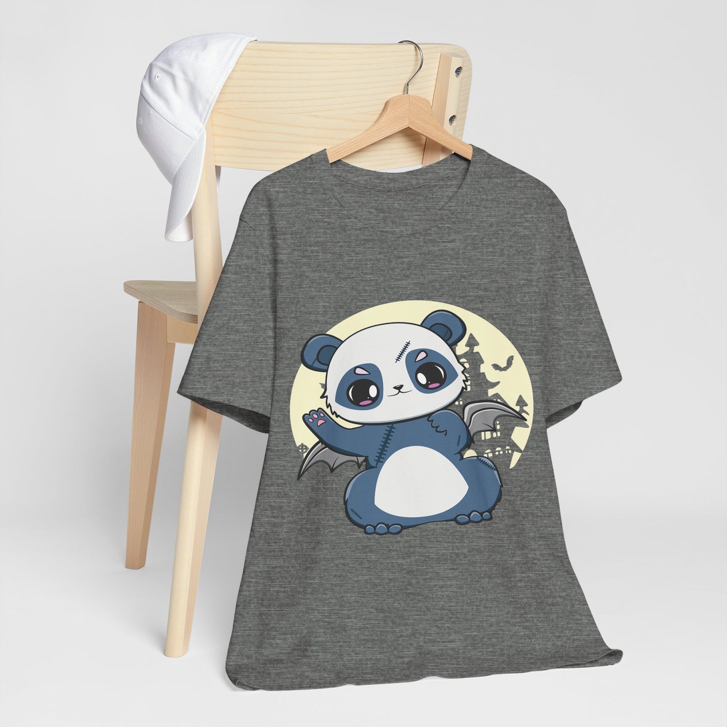 Cute Panda Halloween Tee, Unisex Short Sleeve Shirt, Fun Graphic T-Shirt, Spooky Cute Apparel, Animal Lover Gift