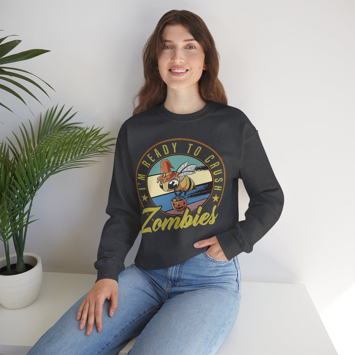 Zombie-Themed Crewneck Sweatshirt - Funny Halloween Gift for Friends, Casual Wear, Cozy Style, Unisex Apparel, Fall Fashion