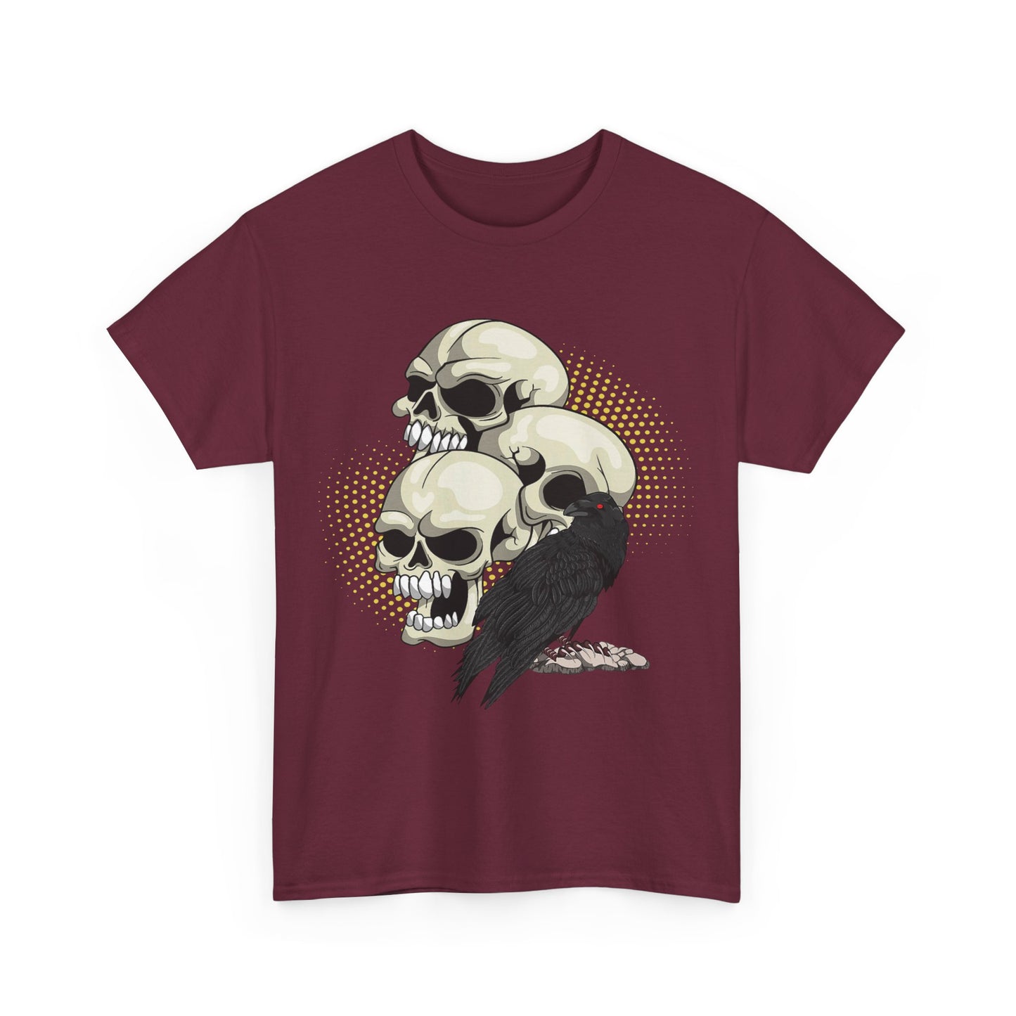 Skull Crow Tee - Unisex Heavy Cotton T-Shirt, Edgy Graphic Shirt, Gothic Style Apparel, Halloween Outfit, Alternative Fashion
