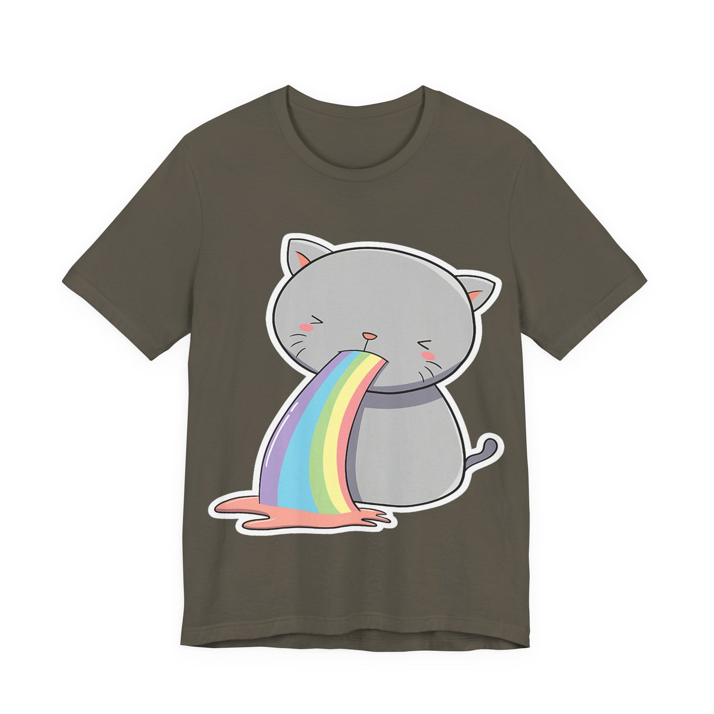 Cute Cat Rainbow Short Sleeve Tee, Fun Pet Lover Shirt, Gift for Cat Owners, Whimsical Top, Perfect for Casual Outfits
