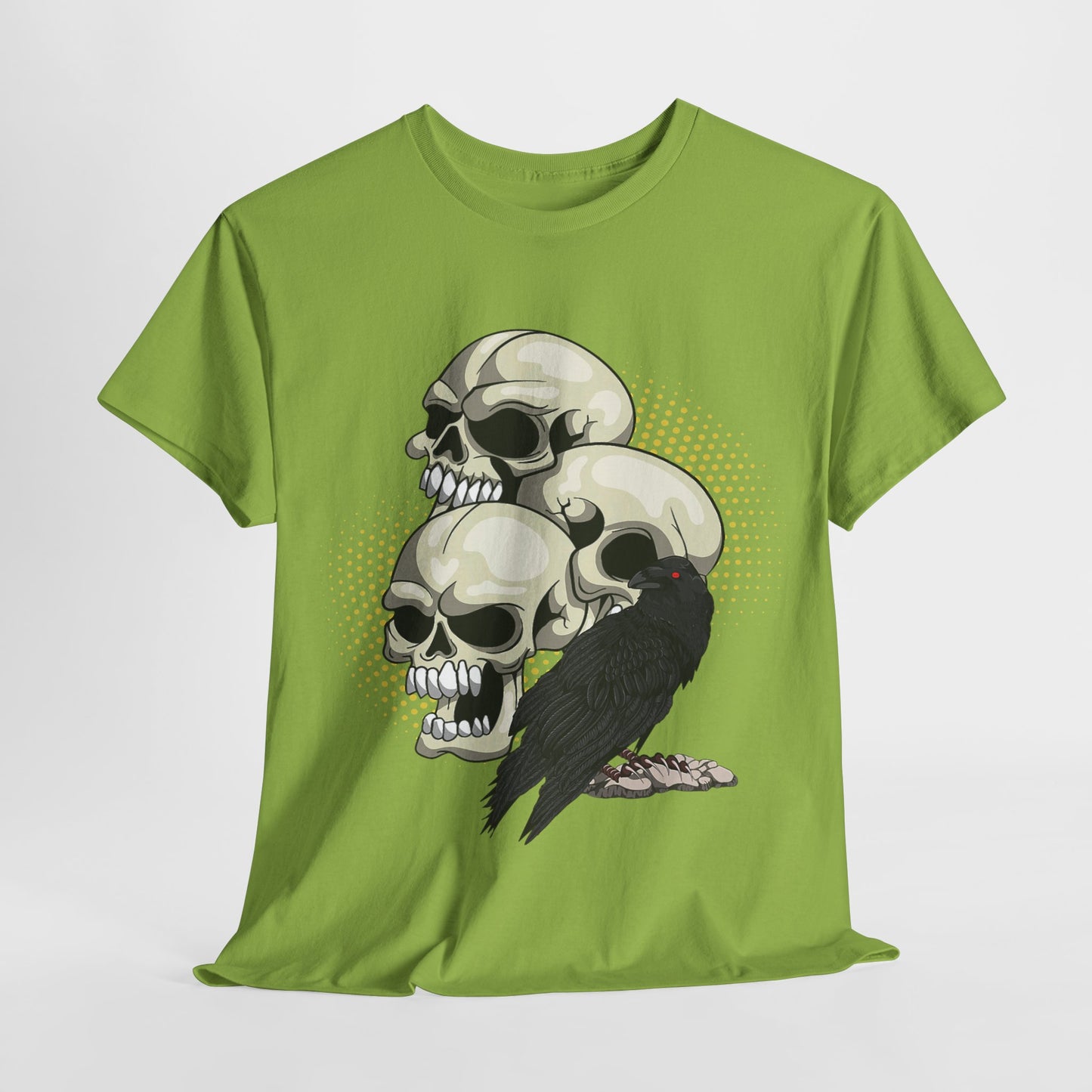 Skull Crow Tee - Unisex Heavy Cotton T-Shirt, Edgy Graphic Shirt, Gothic Style Apparel, Halloween Outfit, Alternative Fashion