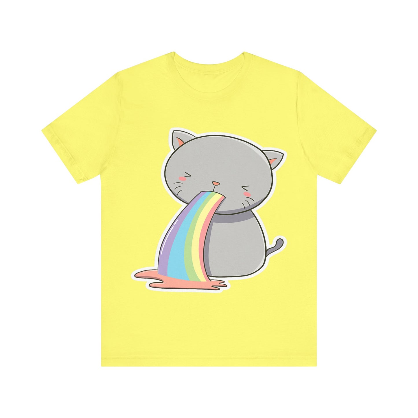 Cute Cat Rainbow Short Sleeve Tee, Fun Pet Lover Shirt, Gift for Cat Owners, Whimsical Top, Perfect for Casual Outfits