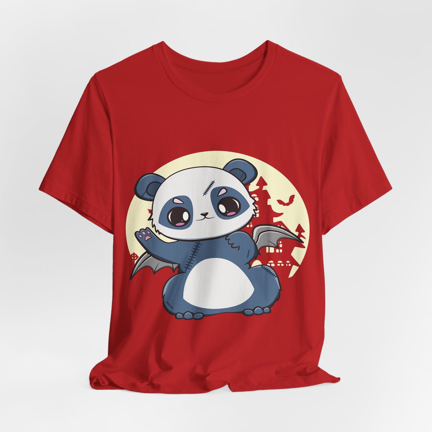 Cute Panda Halloween Tee, Unisex Short Sleeve Shirt, Fun Graphic T-Shirt, Spooky Cute Apparel, Animal Lover Gift