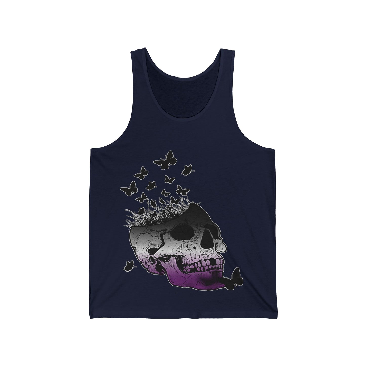 Gothic Butterfly Skull Tank, Unisex Jersey Tank Top, Edgy Summer Fashion, Casual Wear, Halloween Outfit, Unique Gift