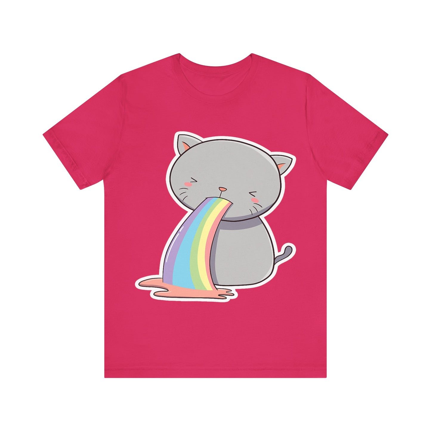 Cute Cat Rainbow Short Sleeve Tee, Fun Pet Lover Shirt, Gift for Cat Owners, Whimsical Top, Perfect for Casual Outfits