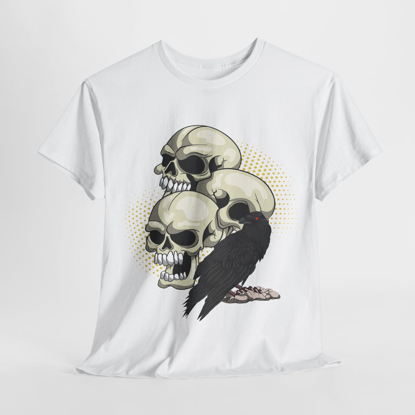 Skull Crow Tee - Unisex Heavy Cotton T-Shirt, Edgy Graphic Shirt, Gothic Style Apparel, Halloween Outfit, Alternative Fashion