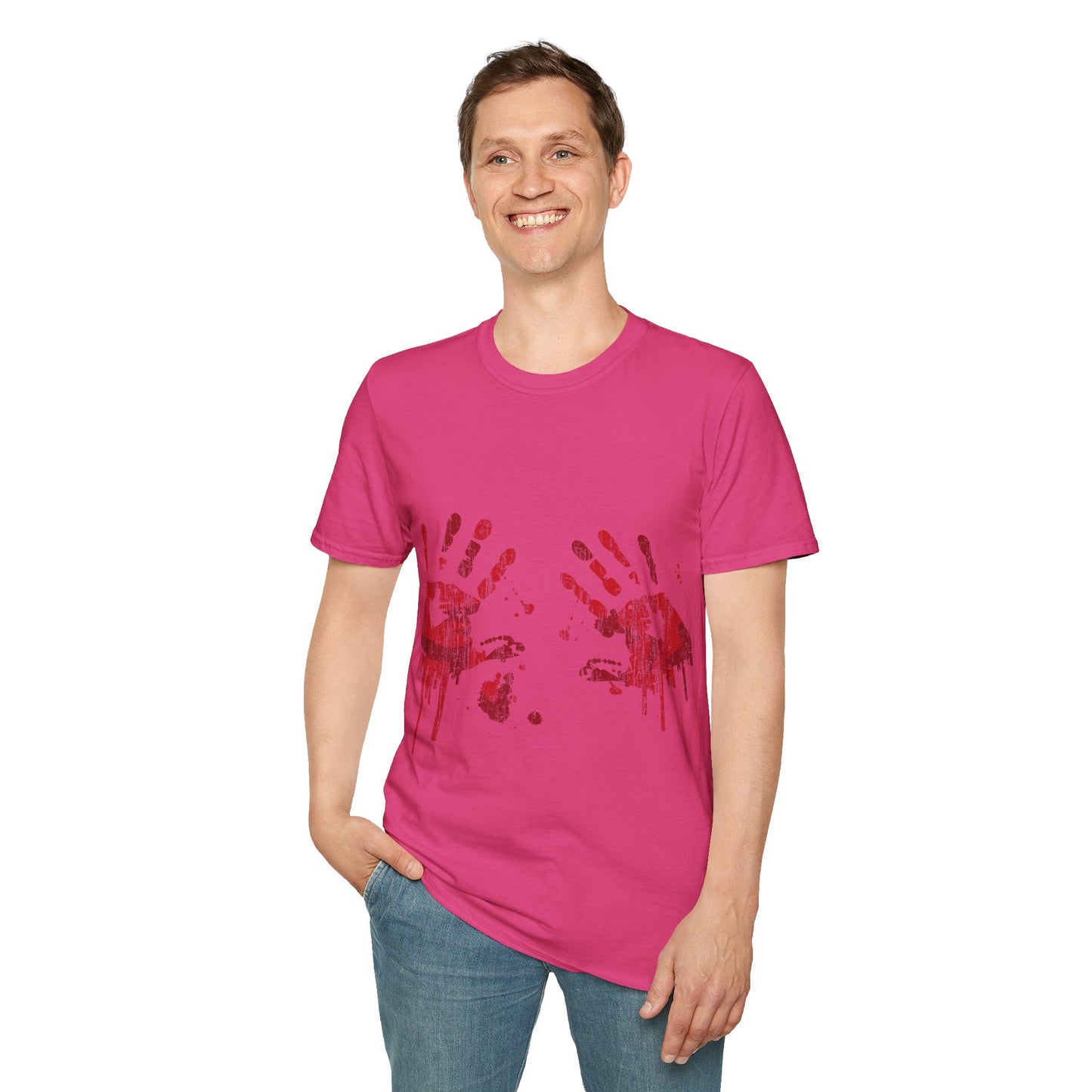 Bloody Handprints Unisex T-Shirt, Halloween Costume Tee, Spooky Graphic Shirt, Horror Movie Apparel, Gore T-Shirt