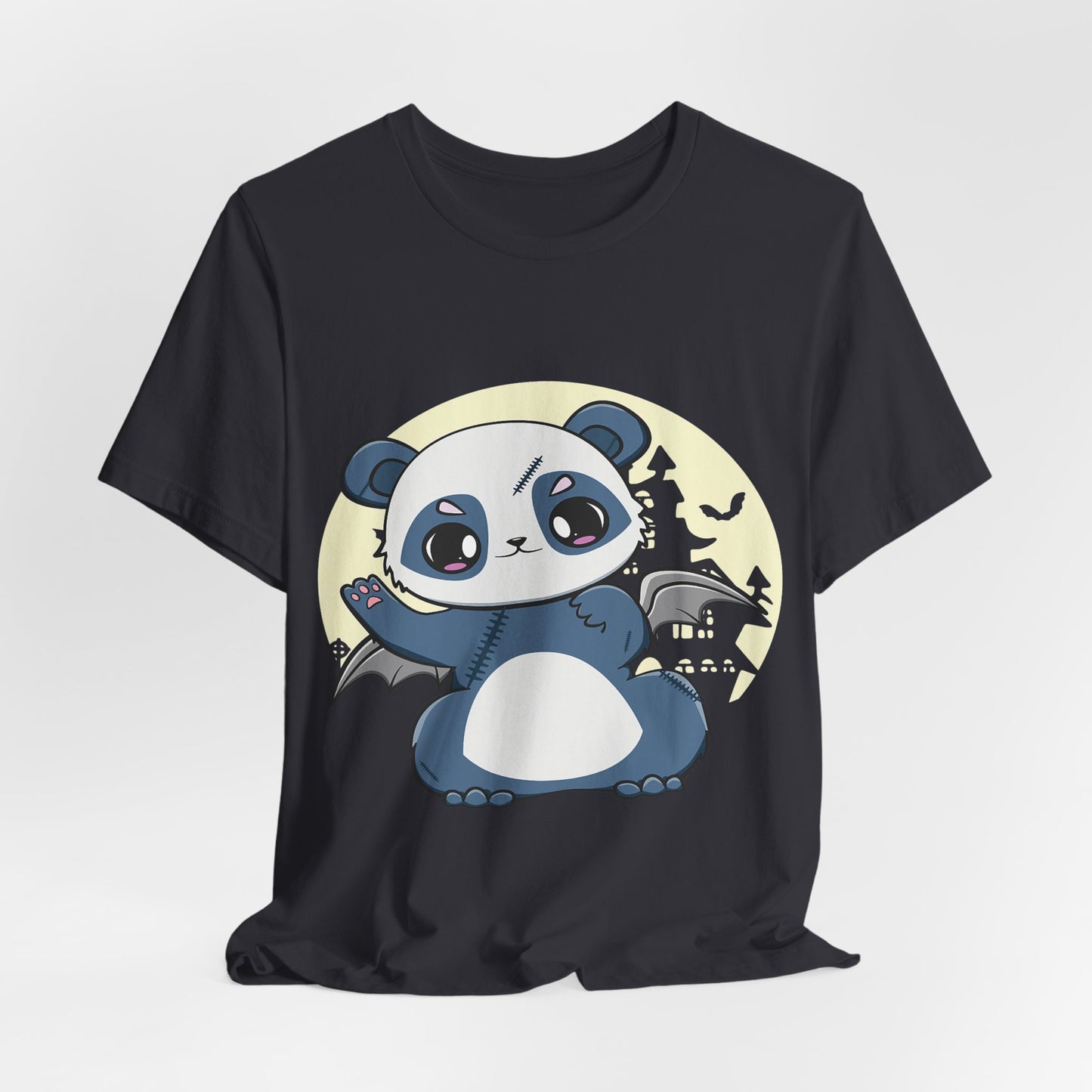 Cute Panda Halloween Tee, Unisex Short Sleeve Shirt, Fun Graphic T-Shirt, Spooky Cute Apparel, Animal Lover Gift
