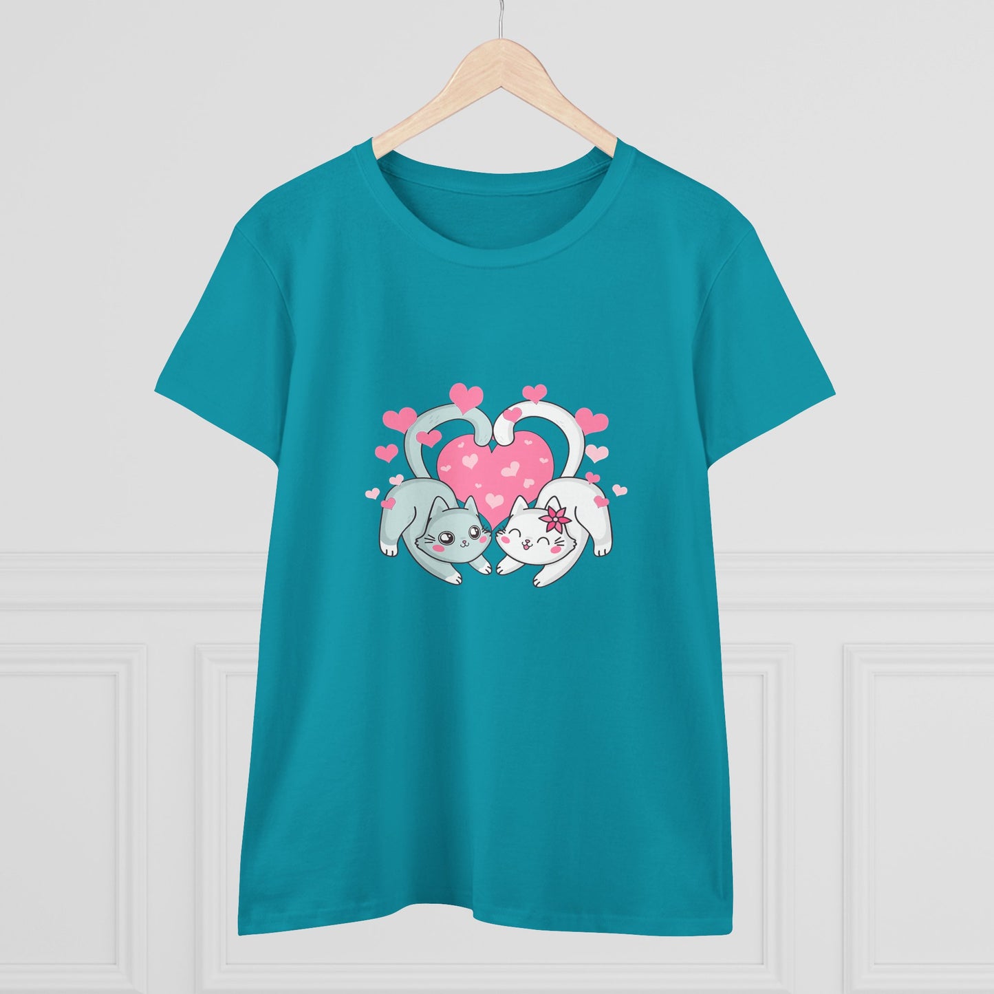 Cute Cat Love Tee for Pet Lovers, Valentine's Day Gift, Women's Casual Cotton T-Shirt, Cat Lover Shirt, Unique Pet Gift