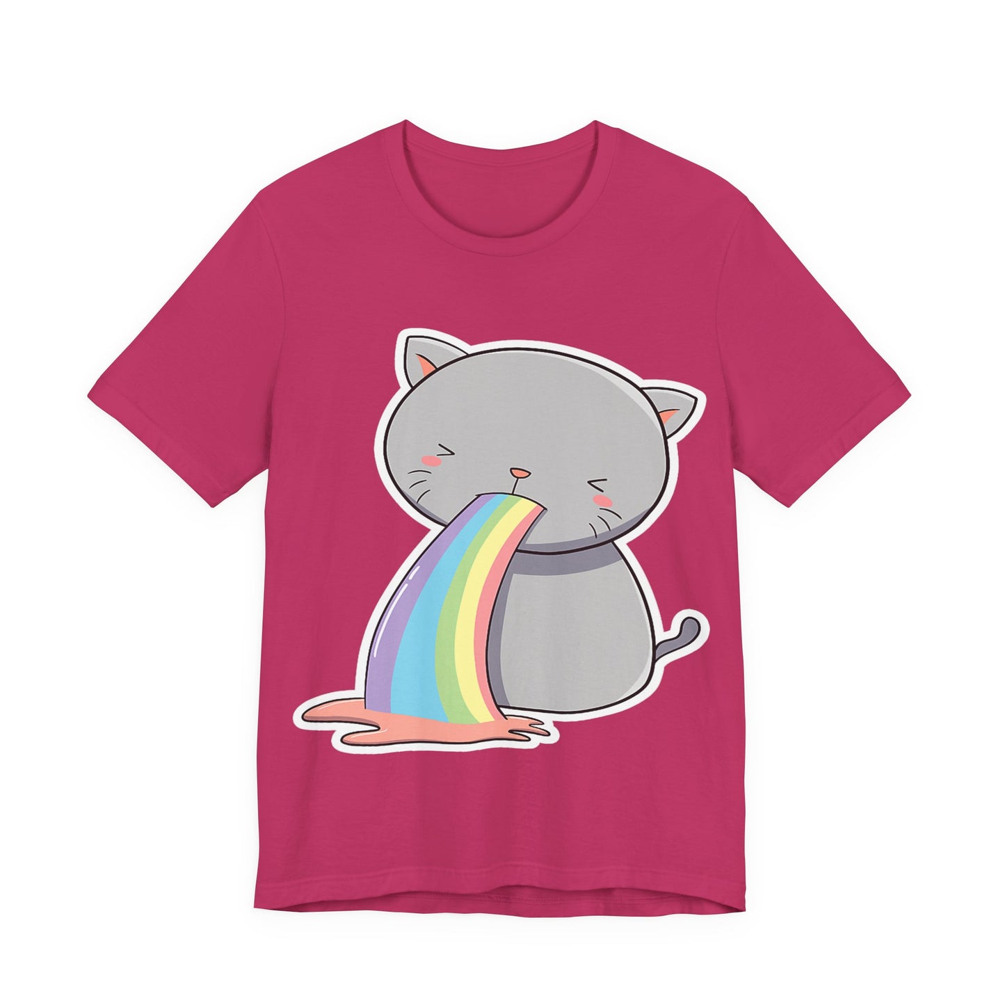 Cute Cat Rainbow Short Sleeve Tee, Fun Pet Lover Shirt, Gift for Cat Owners, Whimsical Top, Perfect for Casual Outfits
