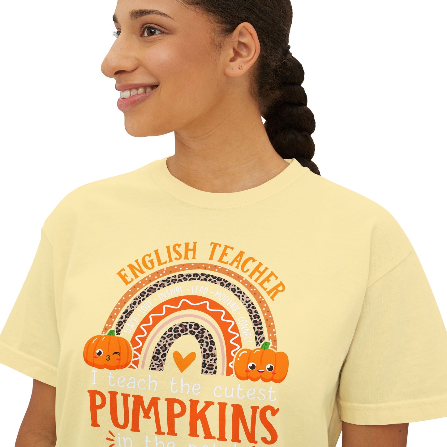 Fall Pumpkin English Teacher Boxy Tee, Cute Teacher Shirt, Autumn Apparel, Funny Teacher Gift, Halloween Shirt, Gift for Teachers
