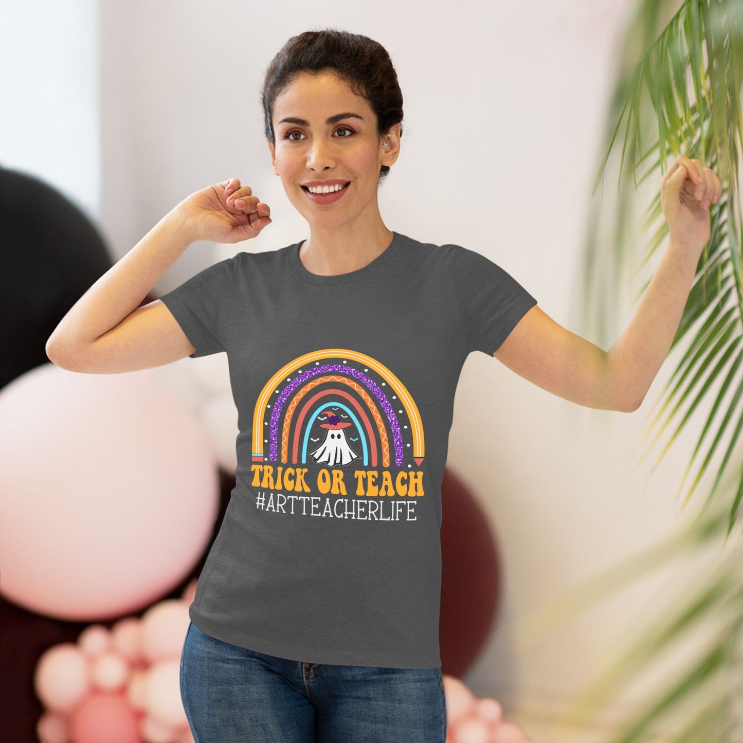 Trick or Teach Rainbow Tee for Women - Fun Halloween Shirt, Gift for Teachers, Fall Fashion, Cute T-Shirt, Casual Wear
