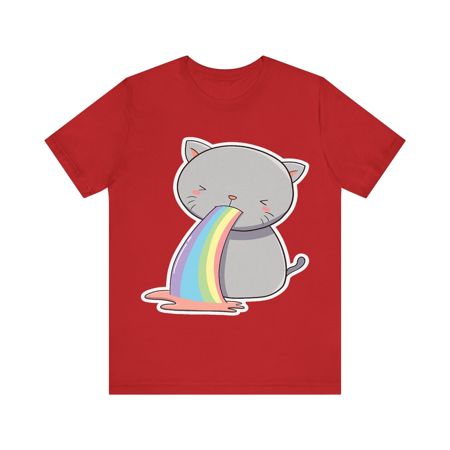 Cute Cat Rainbow Short Sleeve Tee, Fun Pet Lover Shirt, Gift for Cat Owners, Whimsical Top, Perfect for Casual Outfits