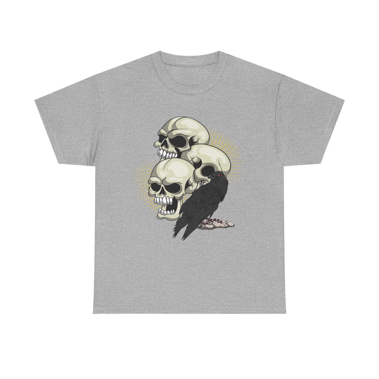 Skull Crow Tee - Unisex Heavy Cotton T-Shirt, Edgy Graphic Shirt, Gothic Style Apparel, Halloween Outfit, Alternative Fashion
