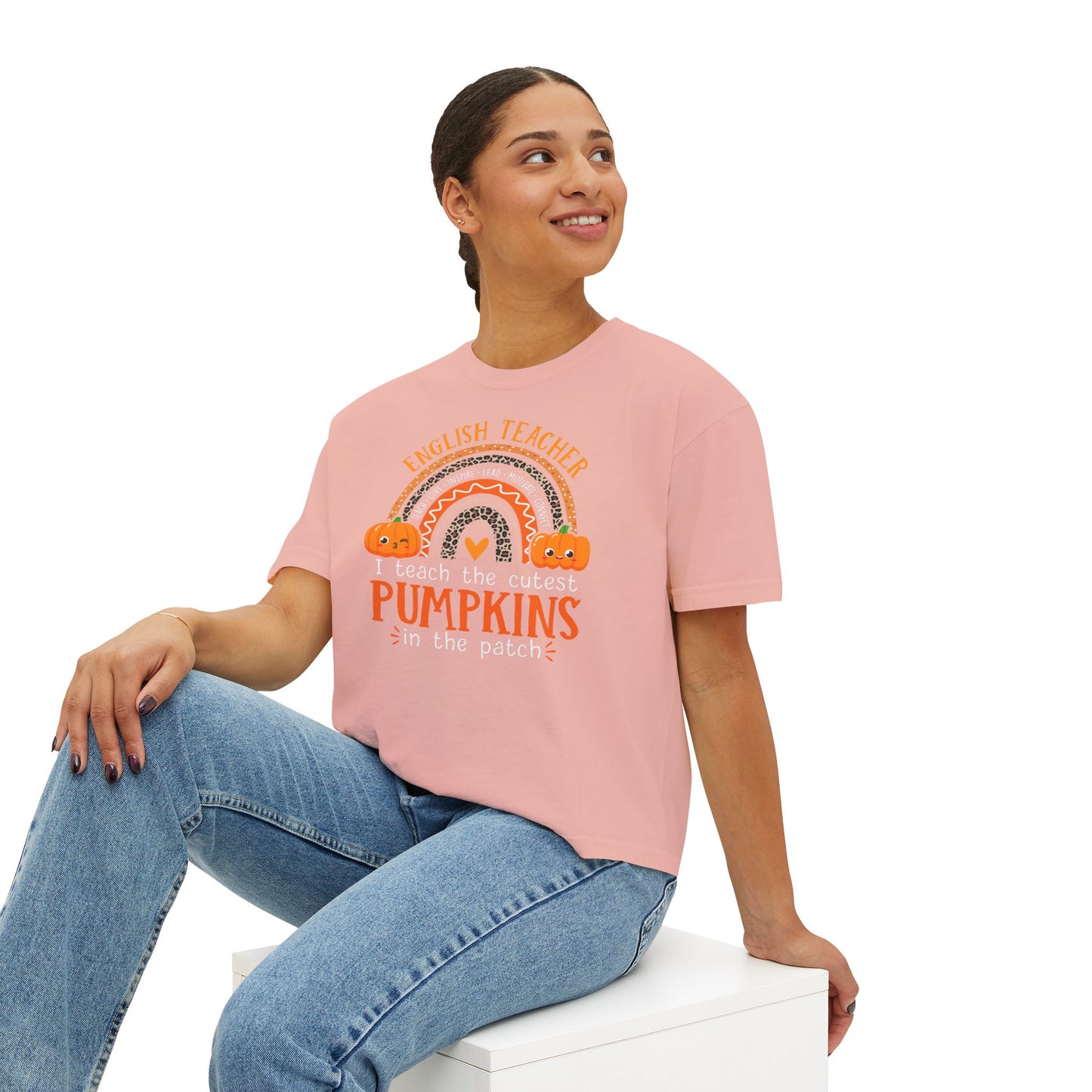 Fall Pumpkin English Teacher Boxy Tee, Cute Teacher Shirt, Autumn Apparel, Funny Teacher Gift, Halloween Shirt, Gift for Teachers