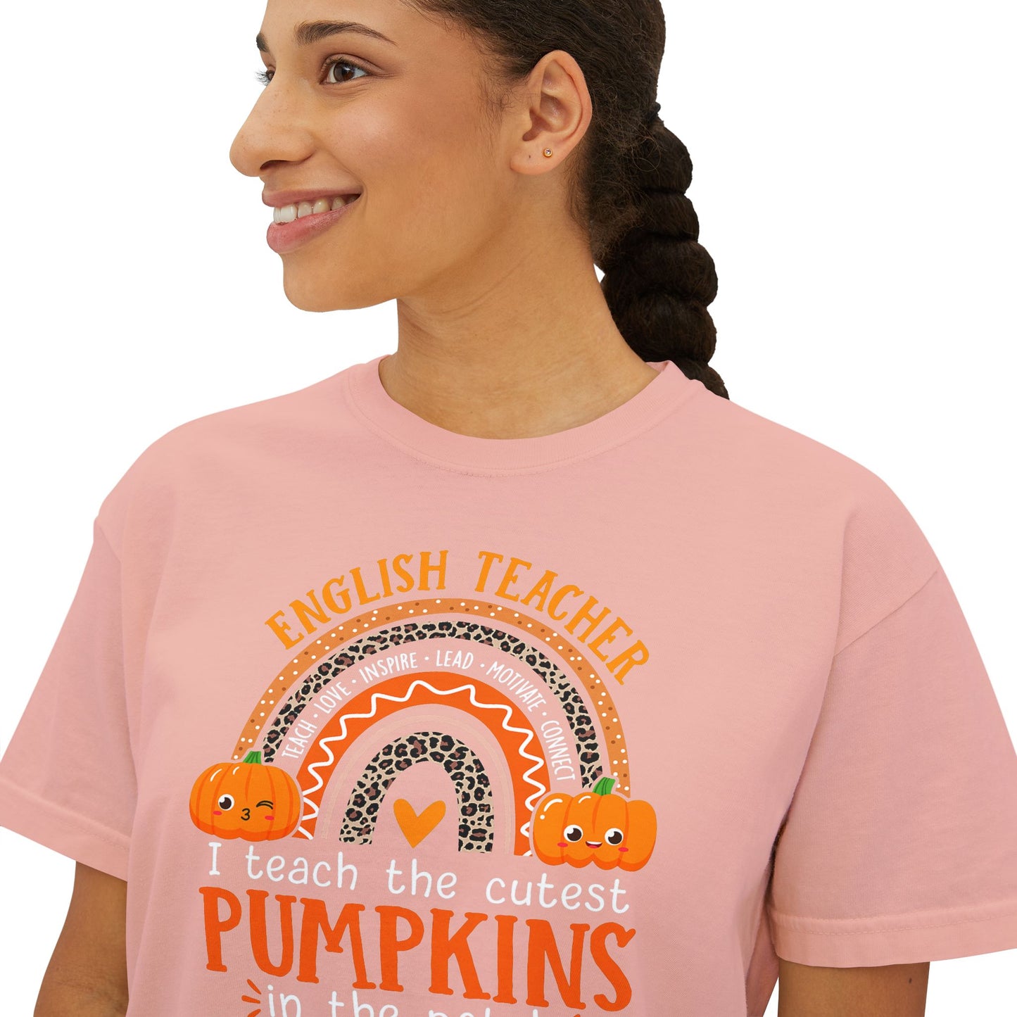 Fall Pumpkin English Teacher Boxy Tee, Cute Teacher Shirt, Autumn Apparel, Funny Teacher Gift, Halloween Shirt, Gift for Teachers