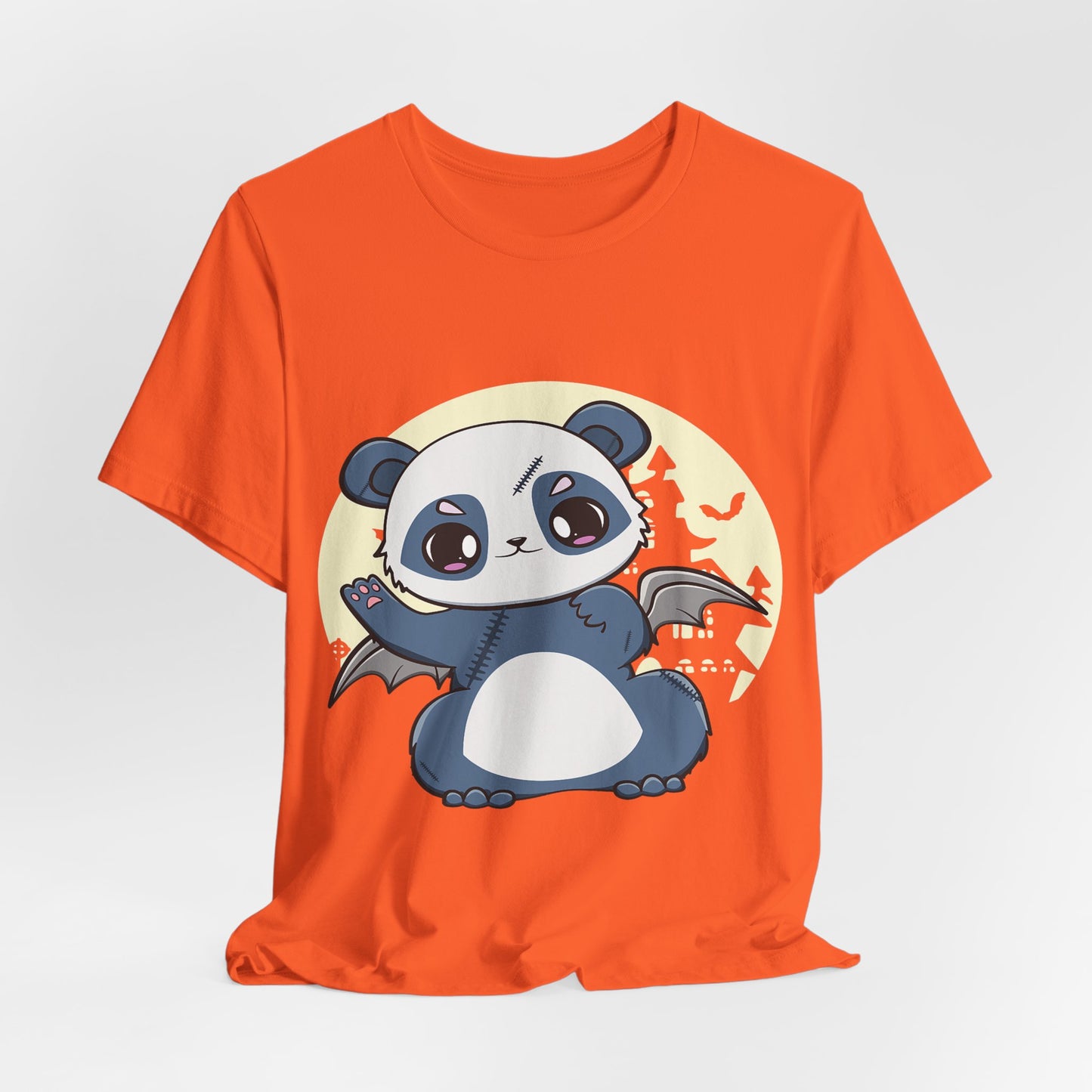 Cute Panda Halloween Tee, Unisex Short Sleeve Shirt, Fun Graphic T-Shirt, Spooky Cute Apparel, Animal Lover Gift