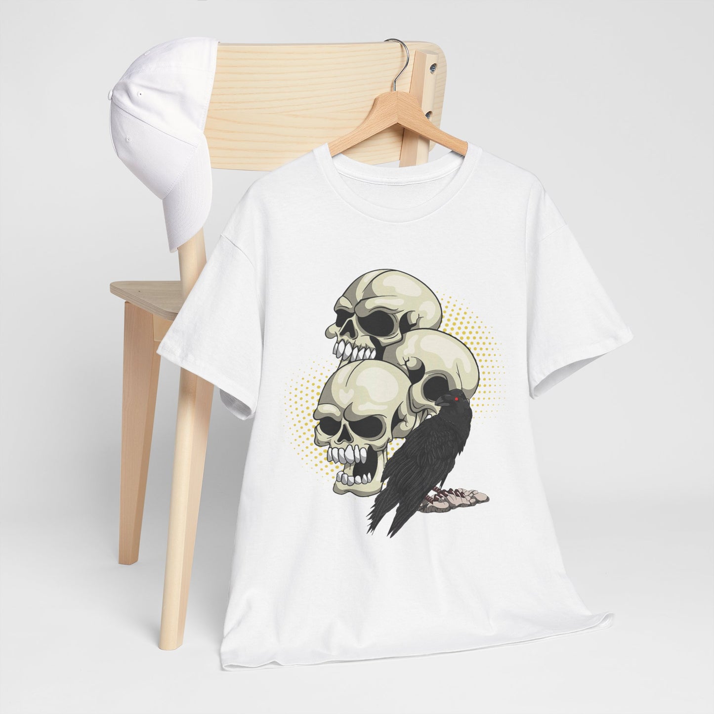 Skull Crow Tee - Unisex Heavy Cotton T-Shirt, Edgy Graphic Shirt, Gothic Style Apparel, Halloween Outfit, Alternative Fashion