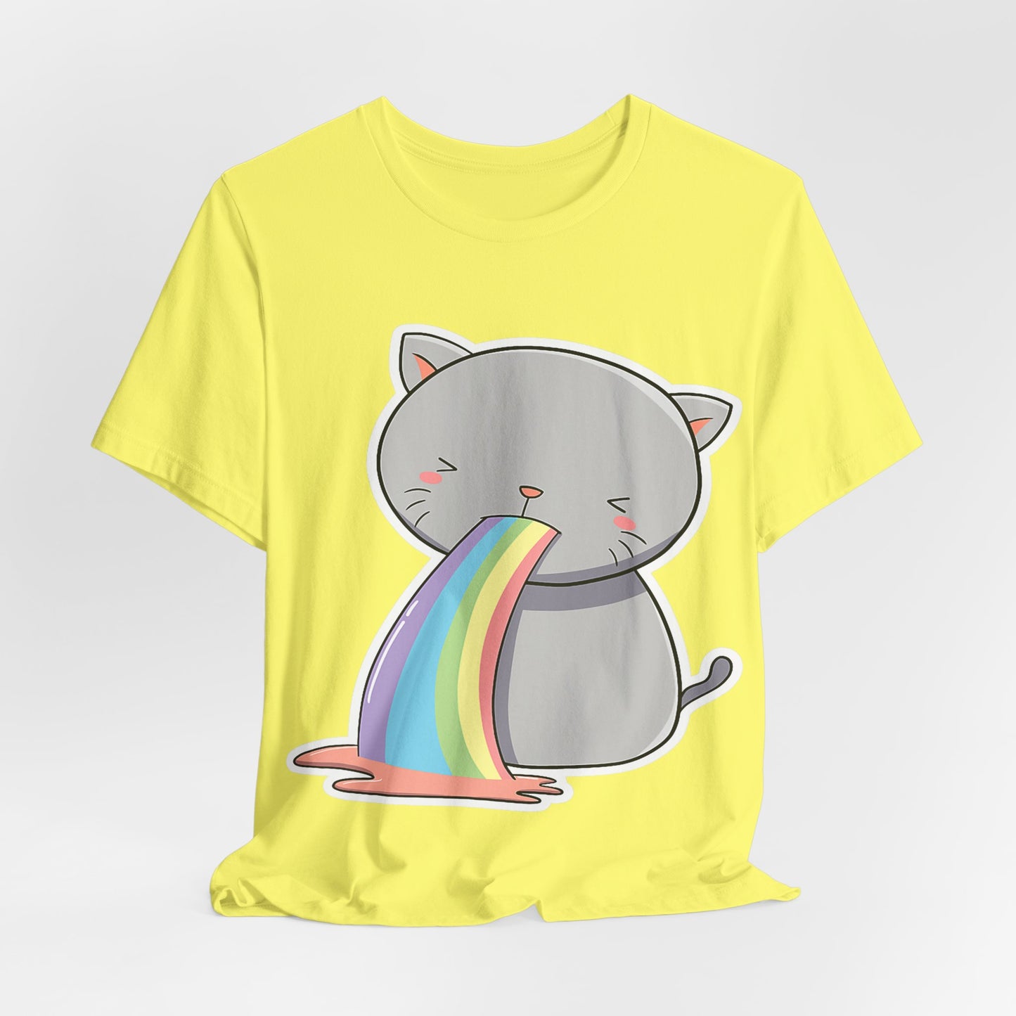 Cute Cat Rainbow Short Sleeve Tee, Fun Pet Lover Shirt, Gift for Cat Owners, Whimsical Top, Perfect for Casual Outfits
