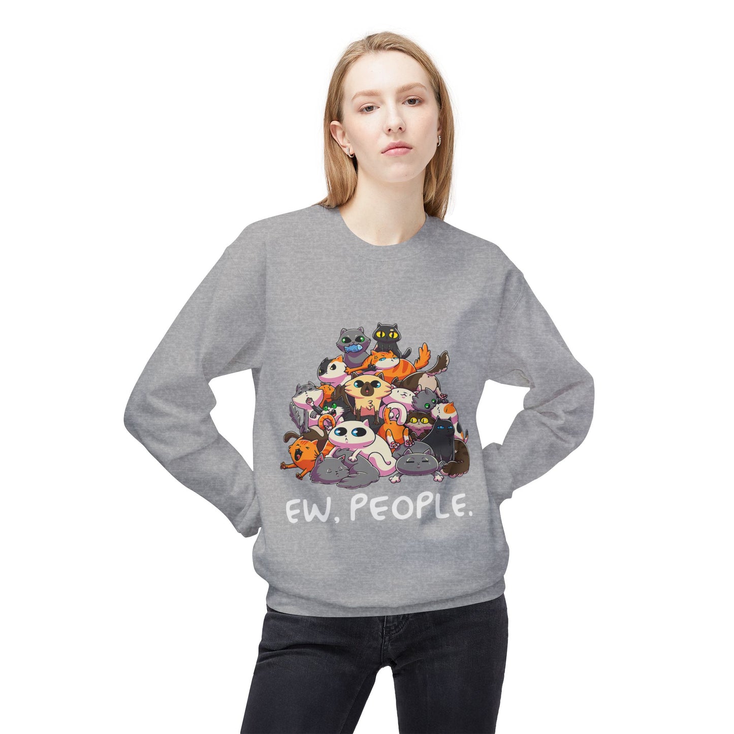 Cute Cat Lover Crewneck Sweatshirt - 'Ew. People.' Funny Gift for Cat Owners, Animal Lovers, Cozy Fashion, Unique Birthday Present