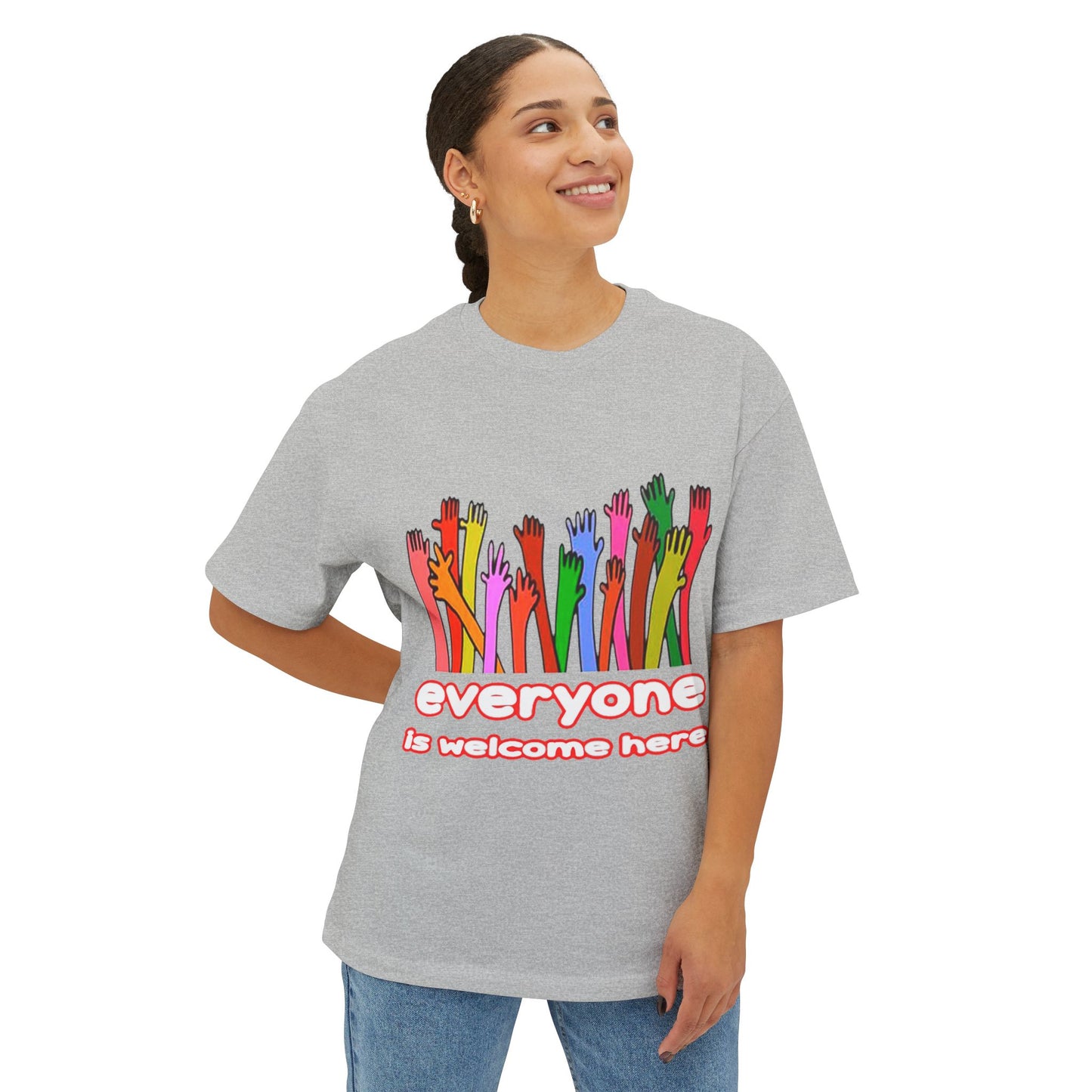 Inclusive Vibes Oversized Tee - Everyone is Welcome Here, Unisex T-Shirt, LGBTQ+ Pride Shirt, Casual Wear, Gift for Friends