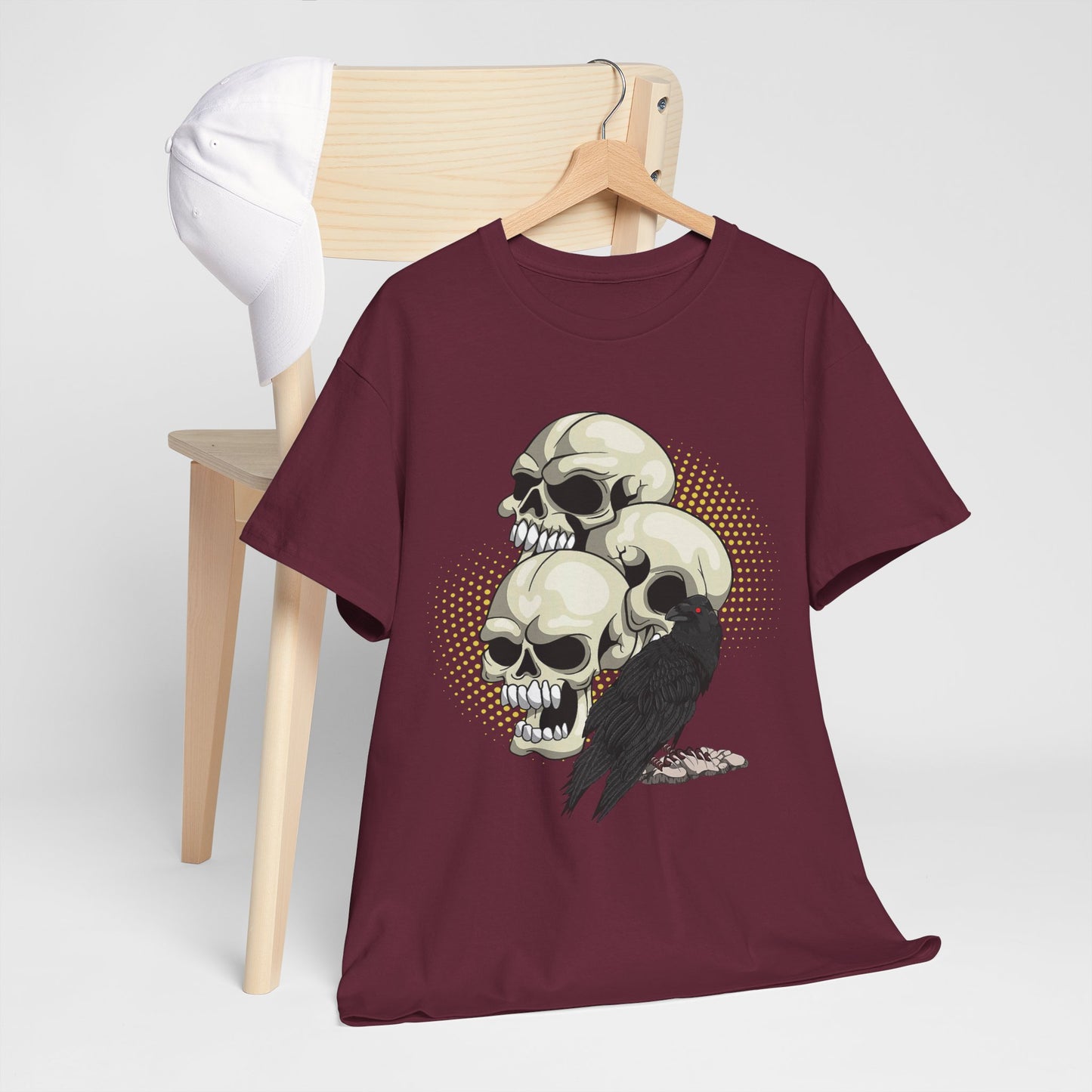 Skull Crow Tee - Unisex Heavy Cotton T-Shirt, Edgy Graphic Shirt, Gothic Style Apparel, Halloween Outfit, Alternative Fashion