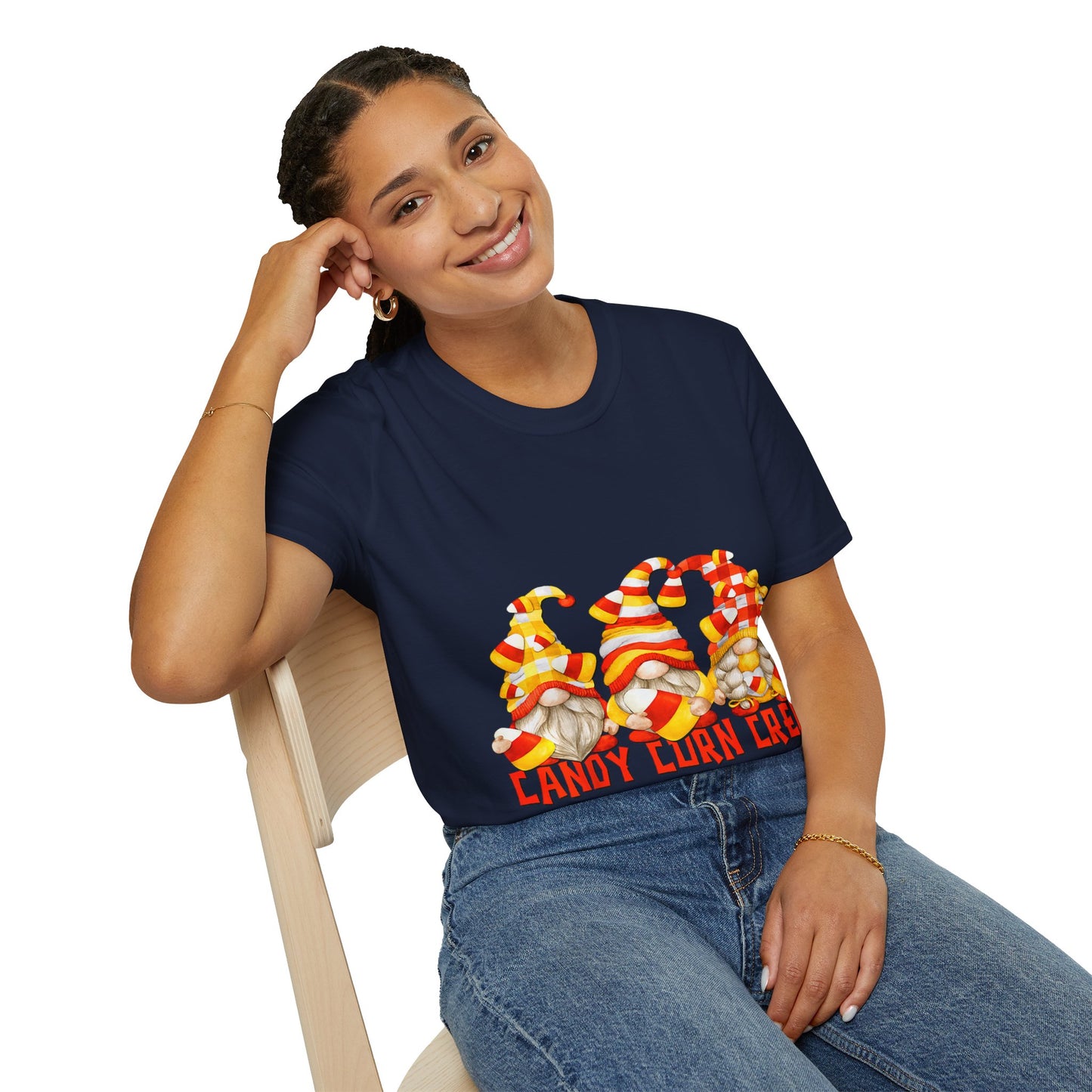 Candy Corn Crew Unisex T-Shirt - Fall Fashion, Halloween Apparel, Thanksgiving Gatherings, Cozy Comfort, Seasonal Style
