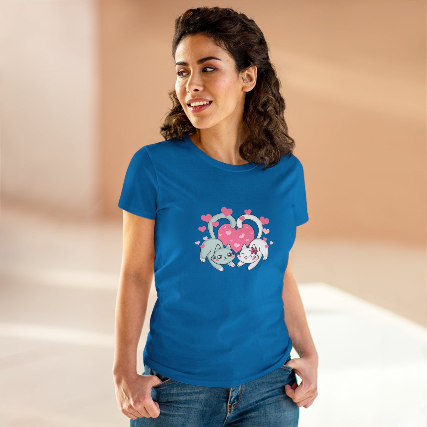 Cute Cat Love Tee for Pet Lovers, Valentine's Day Gift, Women's Casual Cotton T-Shirt, Cat Lover Shirt, Unique Pet Gift