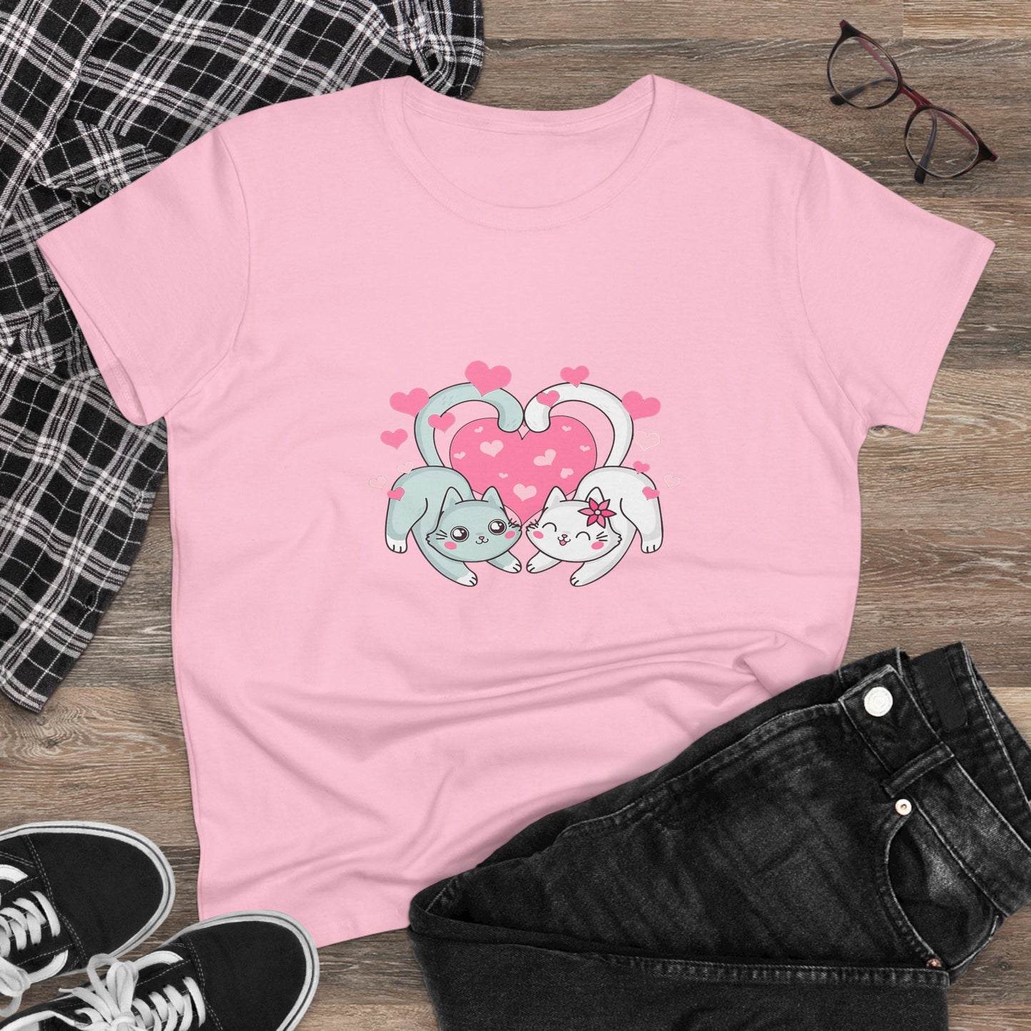 Cute Cat Love Tee for Pet Lovers, Valentine's Day Gift, Women's Casual Cotton T-Shirt, Cat Lover Shirt, Unique Pet Gift