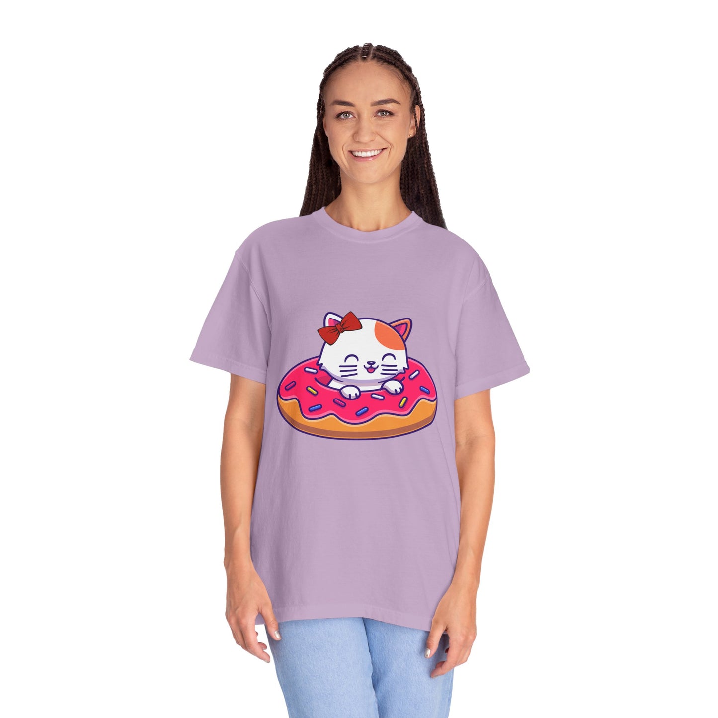 Cute Cat and Donut Unisex T-Shirt, Funny Animal Tee, Gift for Cat Lovers, Casual Wear, Cute Summer Outfit