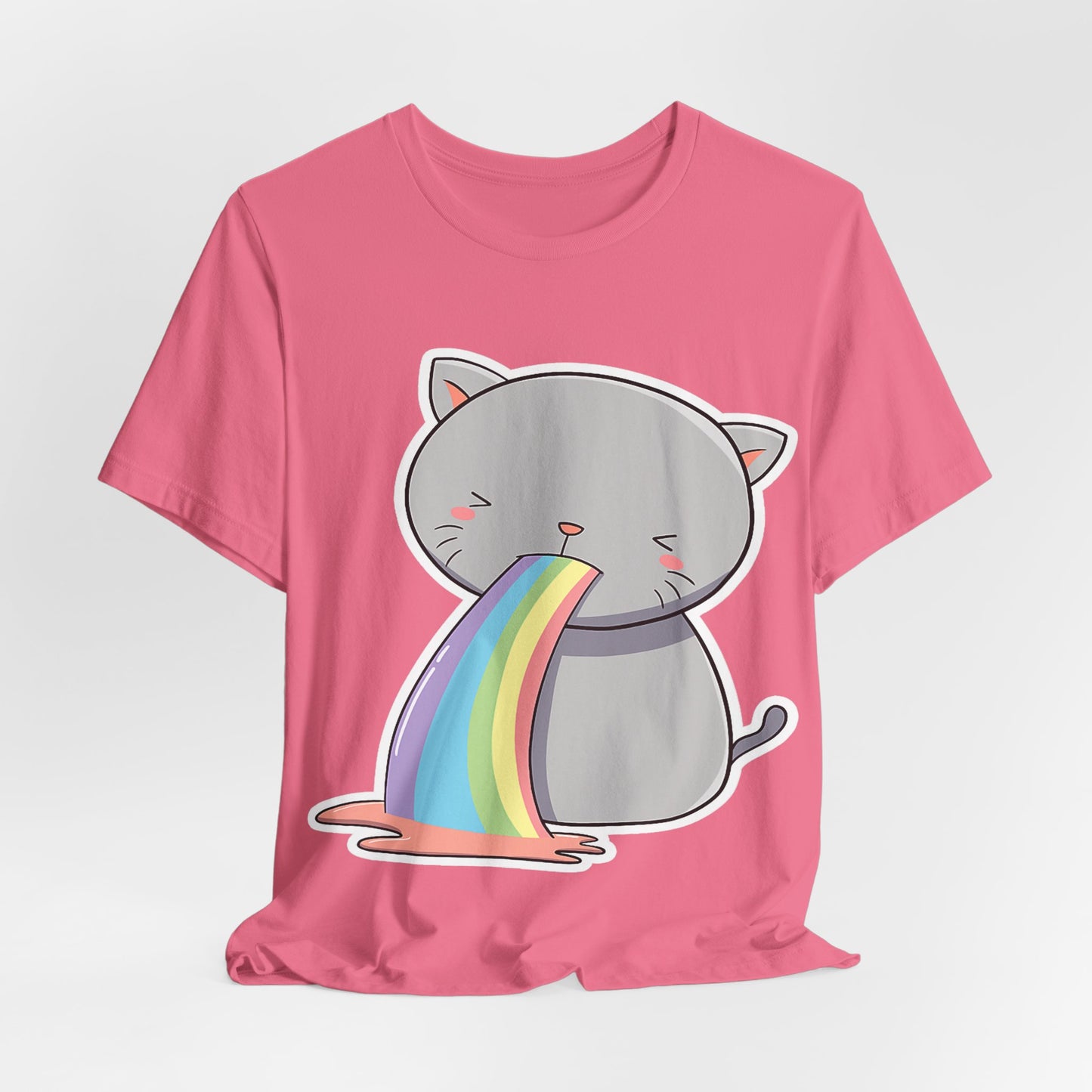 Cute Cat Rainbow Short Sleeve Tee, Fun Pet Lover Shirt, Gift for Cat Owners, Whimsical Top, Perfect for Casual Outfits