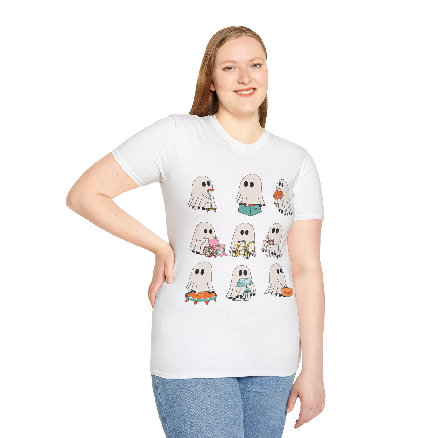 Cute Ghost Activities Unisex Softstyle T-Shirt, Halloween Shirt, Holiday Tee, Ghost Lover Gift, Casual Wear, Spooky Style