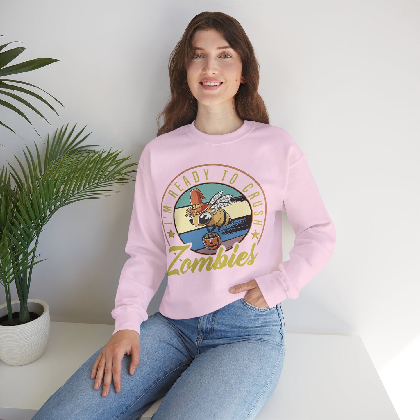 Zombie-Themed Crewneck Sweatshirt - Funny Halloween Gift for Friends, Casual Wear, Cozy Style, Unisex Apparel, Fall Fashion