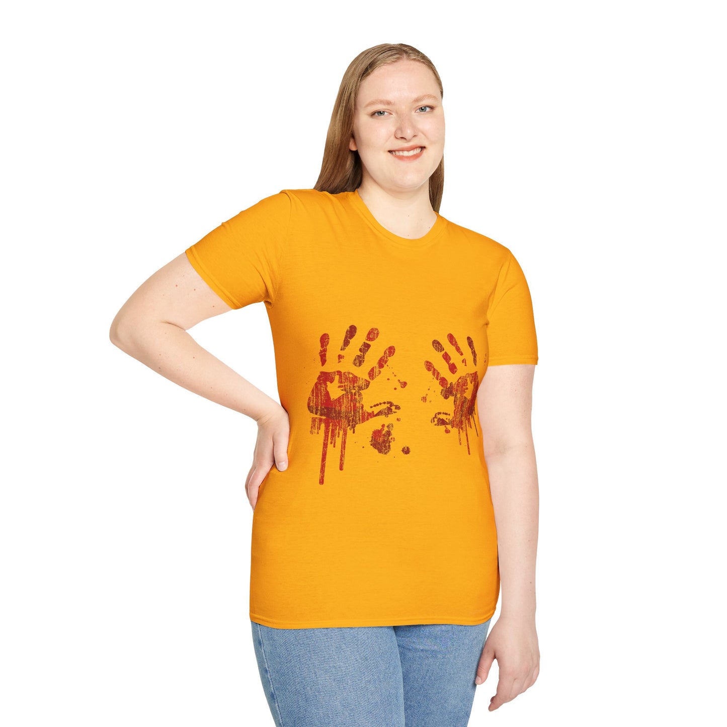 Bloody Handprints Unisex T-Shirt, Halloween Costume Tee, Spooky Graphic Shirt, Horror Movie Apparel, Gore T-Shirt