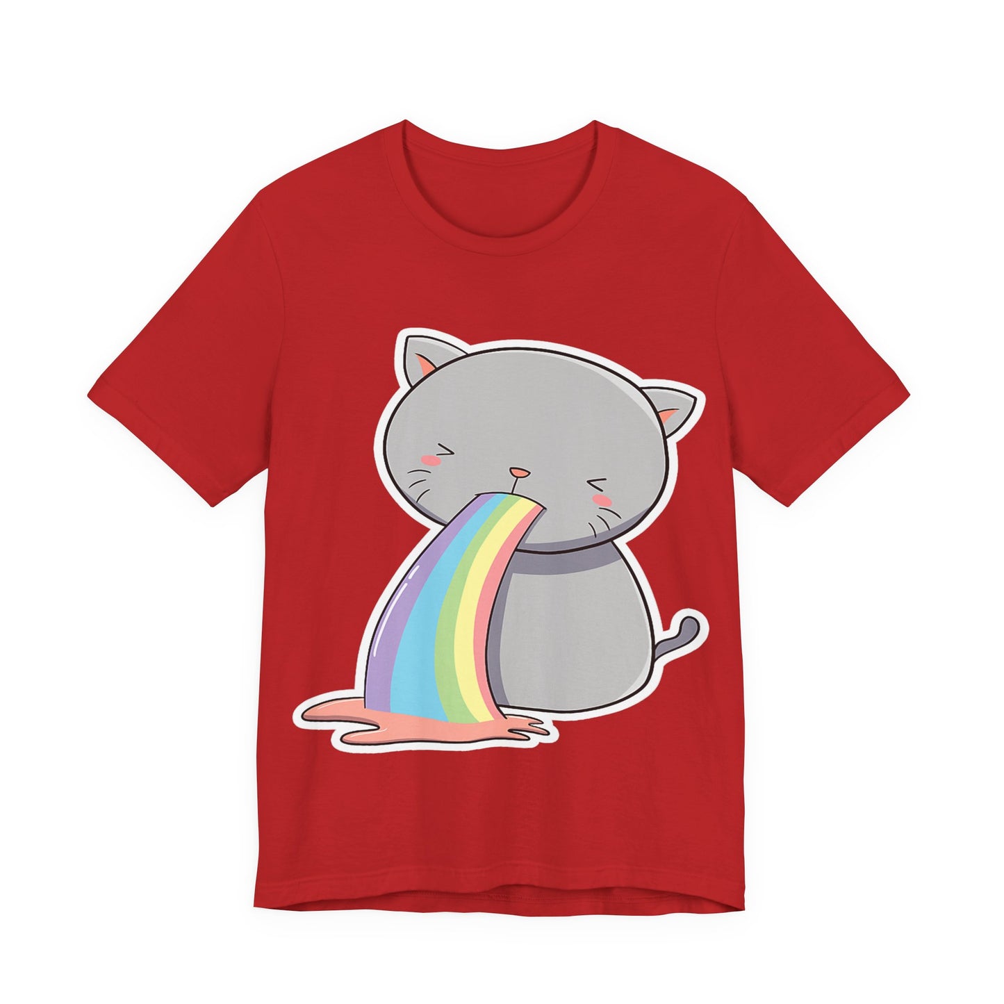 Cute Cat Rainbow Short Sleeve Tee, Fun Pet Lover Shirt, Gift for Cat Owners, Whimsical Top, Perfect for Casual Outfits