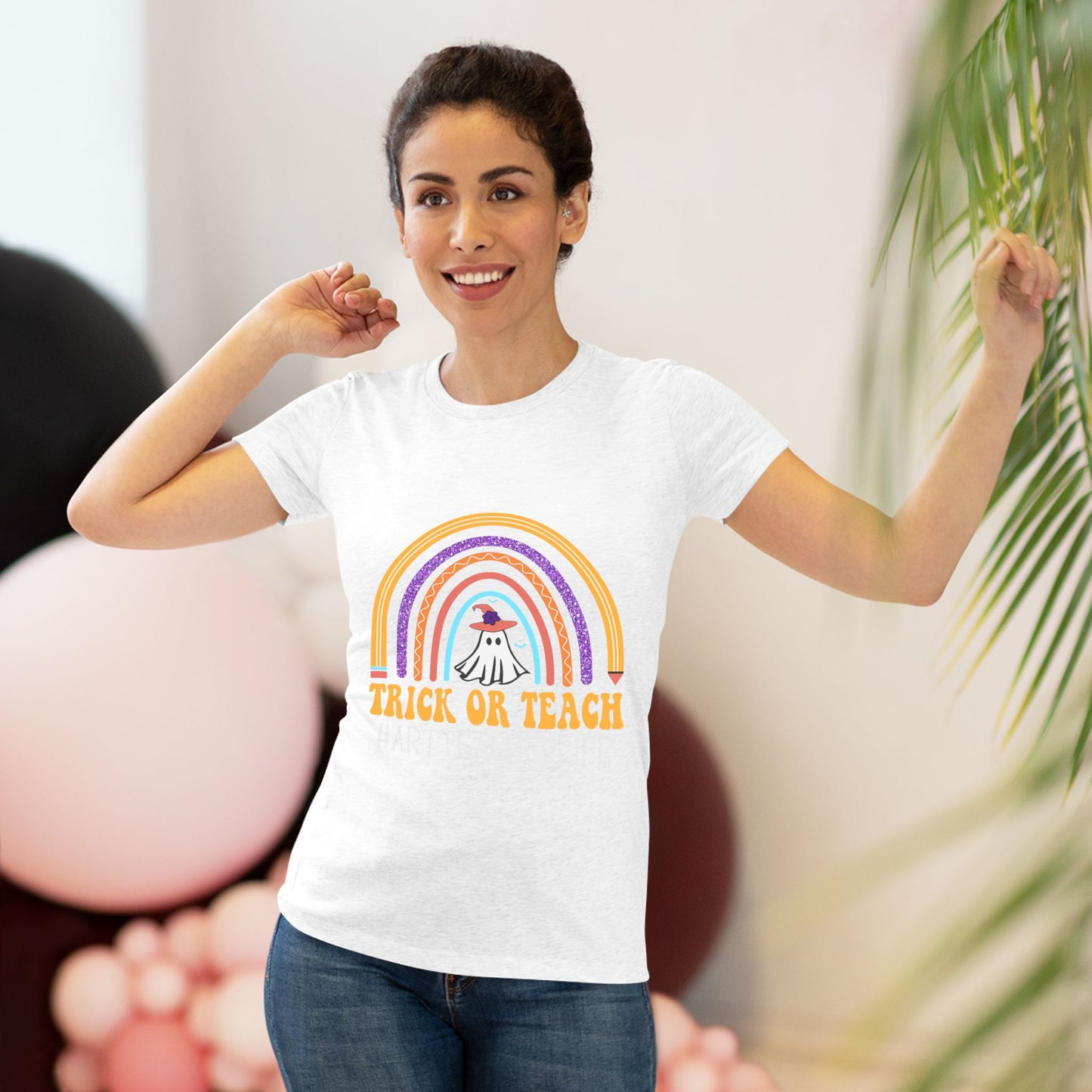 Trick or Teach Rainbow Tee for Women - Fun Halloween Shirt, Gift for Teachers, Fall Fashion, Cute T-Shirt, Casual Wear