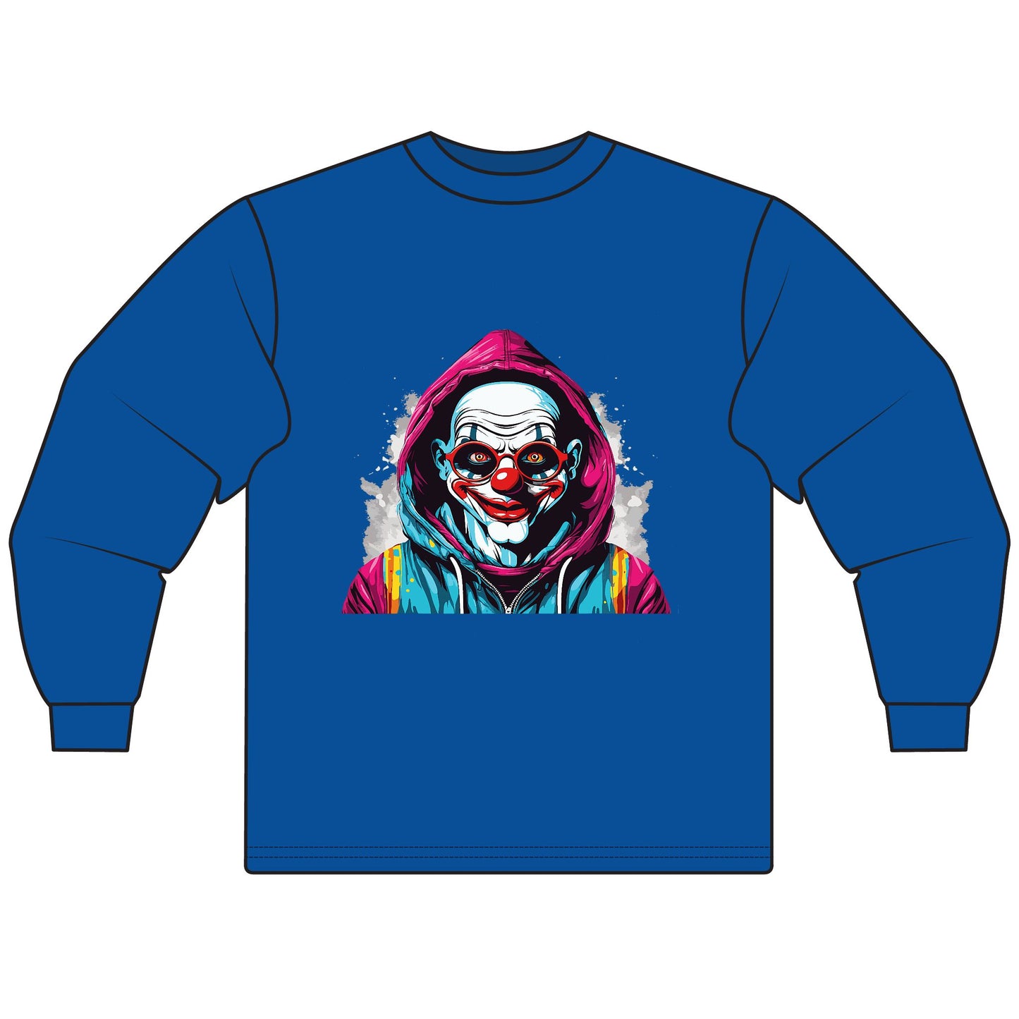 Unisex Graphic Long Sleeve T-Shirt, Creepy Clown Design, Halloween Apparel, Streetwear, Men’s and Women’s Fashion