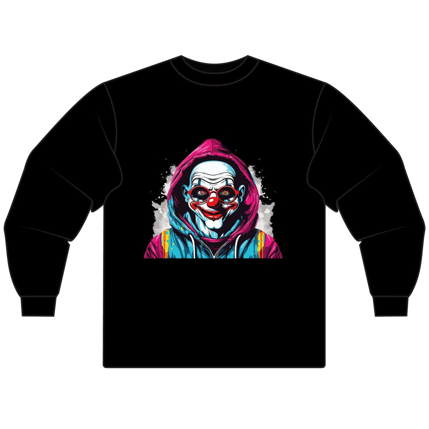 Unisex Graphic Long Sleeve T-Shirt, Creepy Clown Design, Halloween Apparel, Streetwear, Men’s and Women’s Fashion