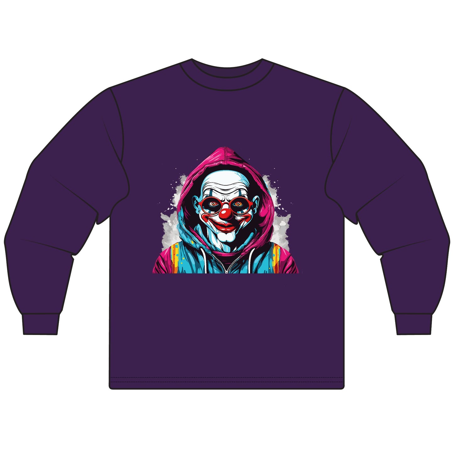 Unisex Graphic Long Sleeve T-Shirt, Creepy Clown Design, Halloween Apparel, Streetwear, Men’s and Women’s Fashion