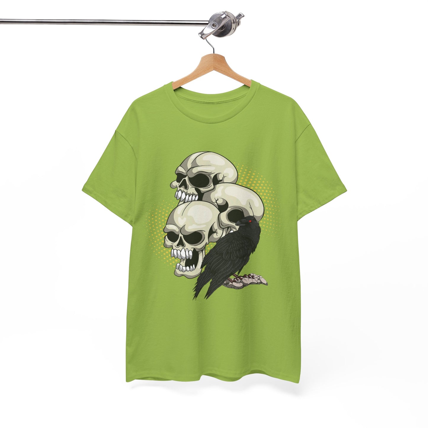 Skull Crow Tee - Unisex Heavy Cotton T-Shirt, Edgy Graphic Shirt, Gothic Style Apparel, Halloween Outfit, Alternative Fashion