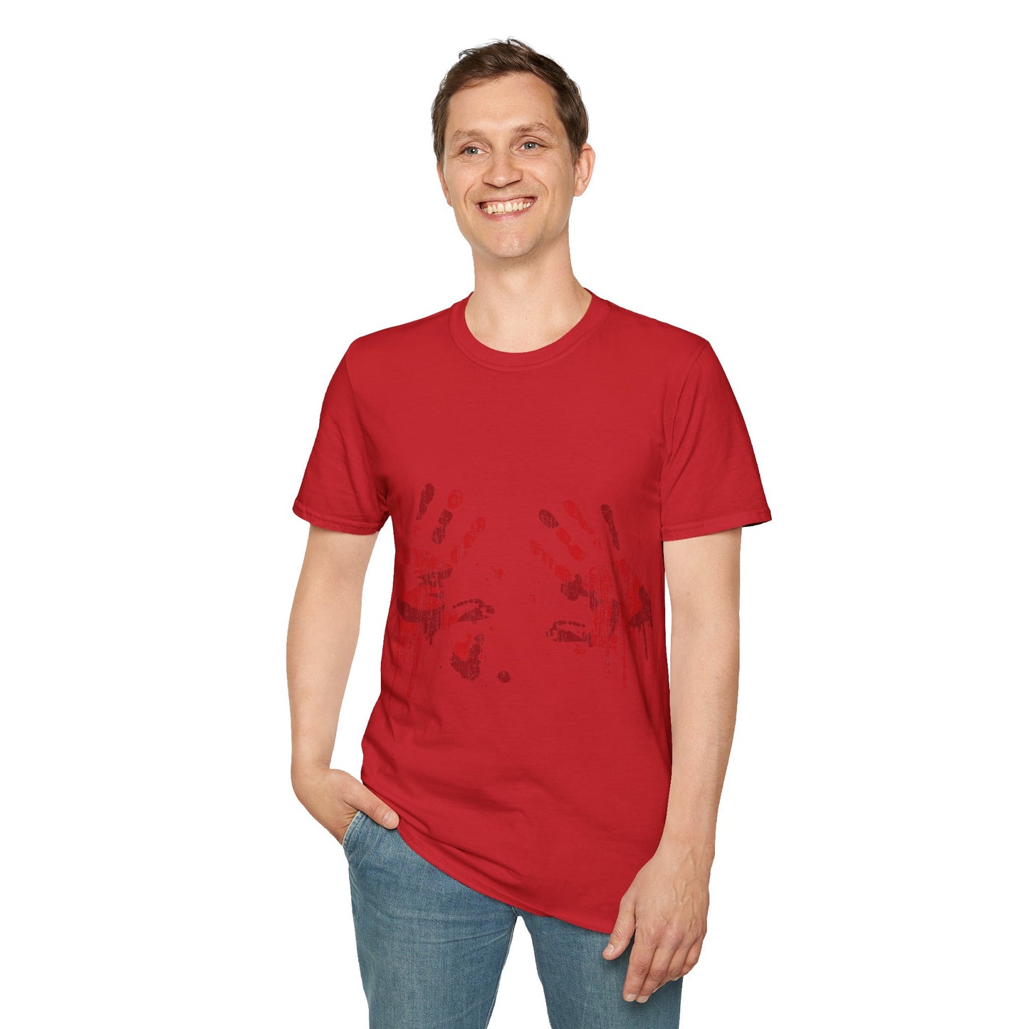 Bloody Handprints Unisex T-Shirt, Halloween Costume Tee, Spooky Graphic Shirt, Horror Movie Apparel, Gore T-Shirt