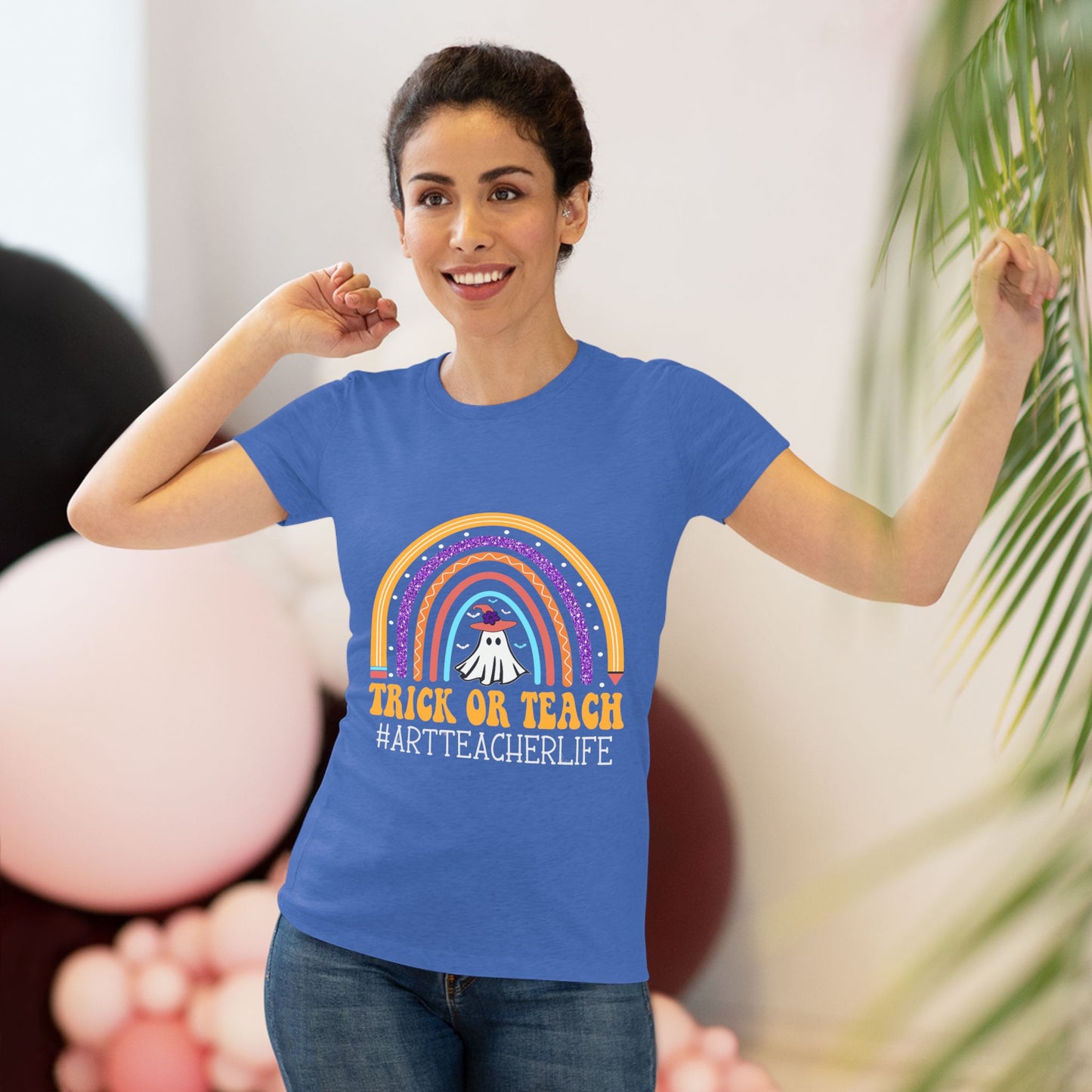 Trick or Teach Rainbow Tee for Women - Fun Halloween Shirt, Gift for Teachers, Fall Fashion, Cute T-Shirt, Casual Wear