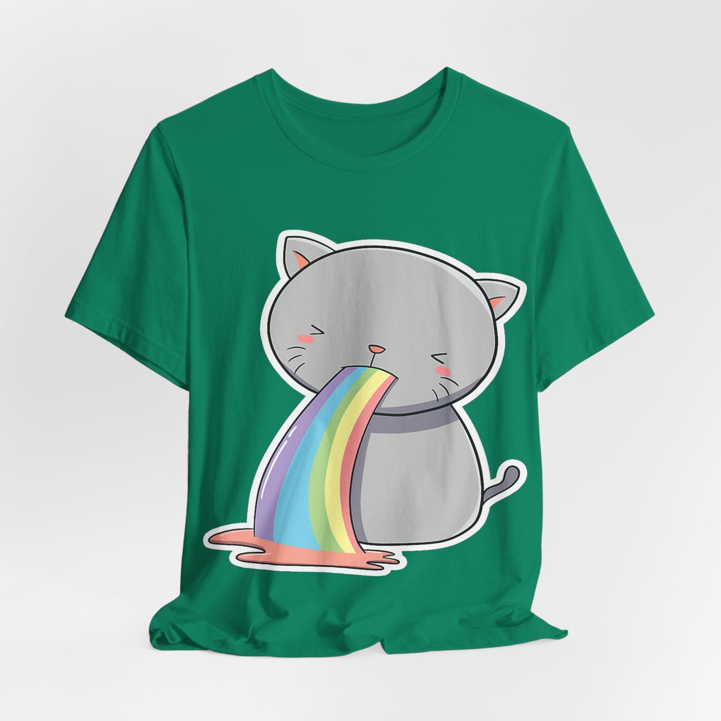 Cute Cat Rainbow Short Sleeve Tee, Fun Pet Lover Shirt, Gift for Cat Owners, Whimsical Top, Perfect for Casual Outfits