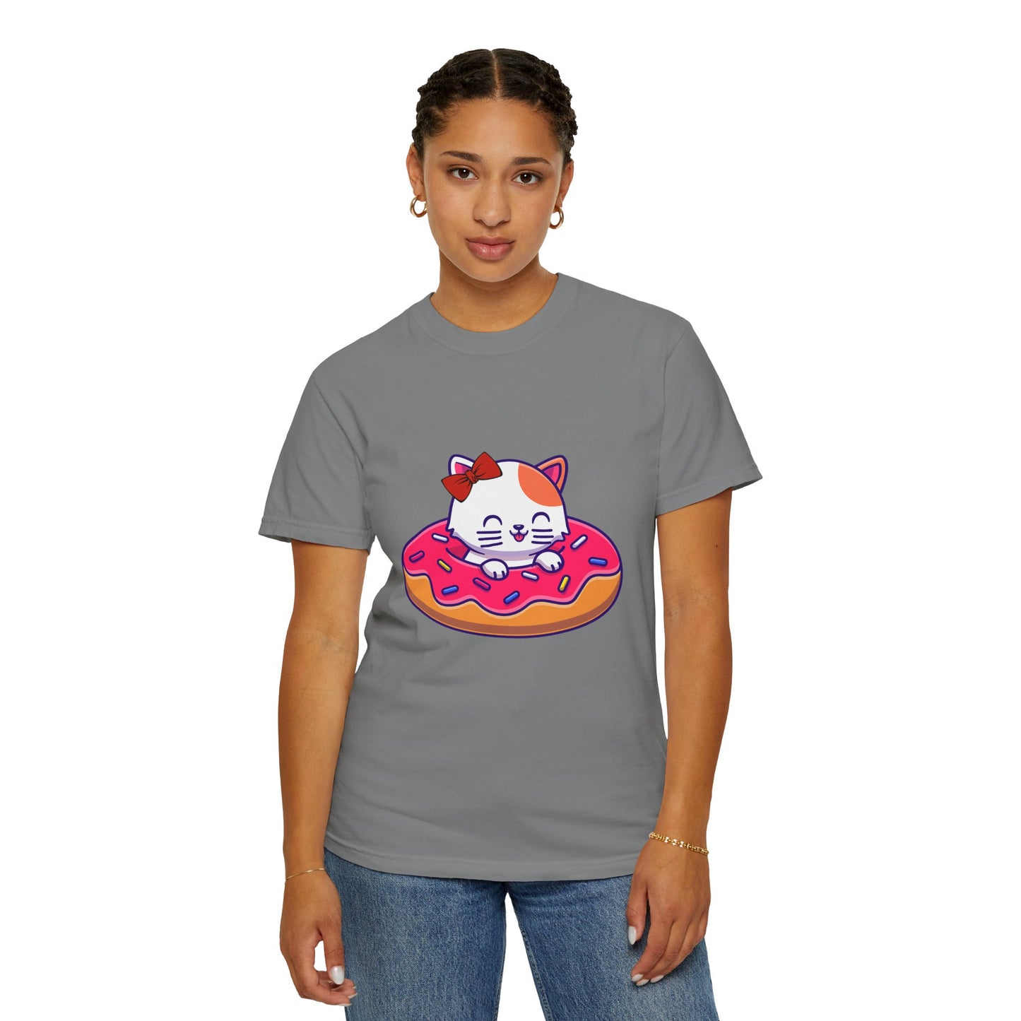 Cute Cat and Donut Unisex T-Shirt, Funny Animal Tee, Gift for Cat Lovers, Casual Wear, Cute Summer Outfit