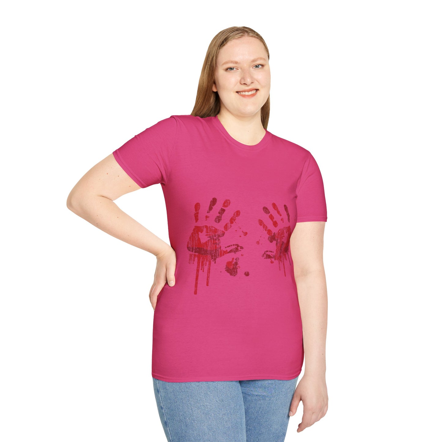 Bloody Handprints Unisex T-Shirt, Halloween Costume Tee, Spooky Graphic Shirt, Horror Movie Apparel, Gore T-Shirt