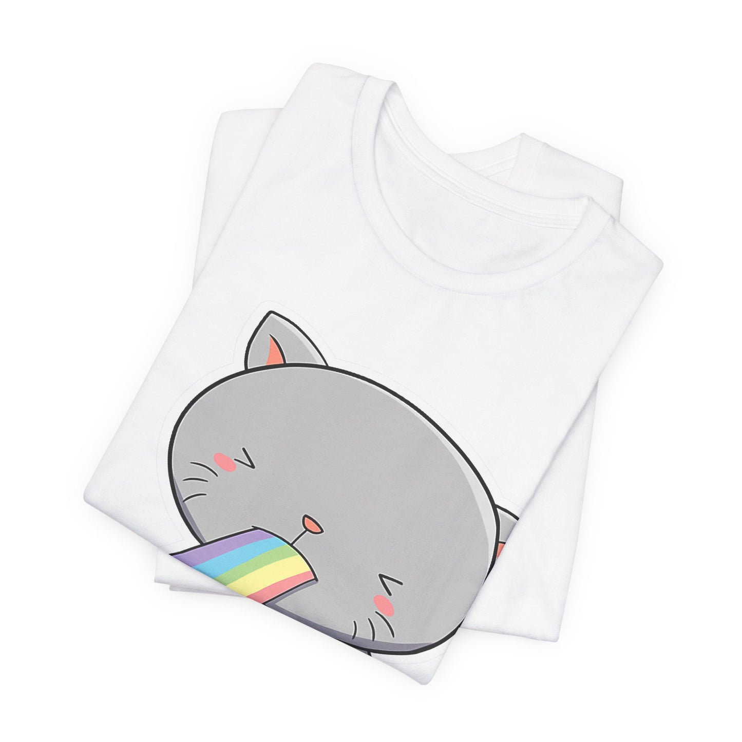 Cute Cat Rainbow Short Sleeve Tee, Fun Pet Lover Shirt, Gift for Cat Owners, Whimsical Top, Perfect for Casual Outfits
