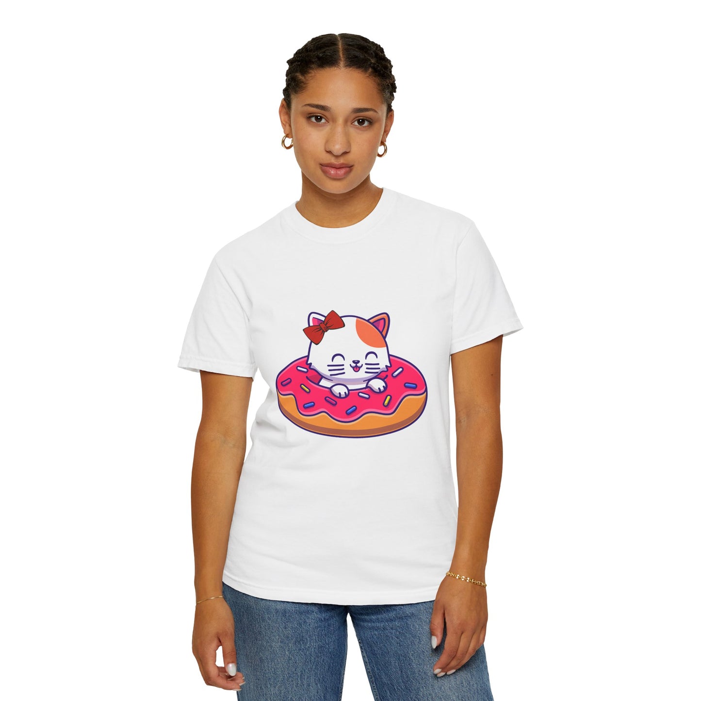 Cute Cat and Donut Unisex T-Shirt, Funny Animal Tee, Gift for Cat Lovers, Casual Wear, Cute Summer Outfit