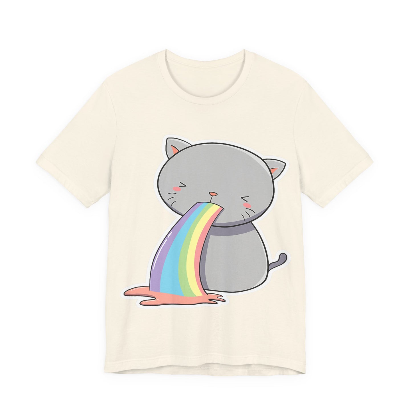 Cute Cat Rainbow Short Sleeve Tee, Fun Pet Lover Shirt, Gift for Cat Owners, Whimsical Top, Perfect for Casual Outfits